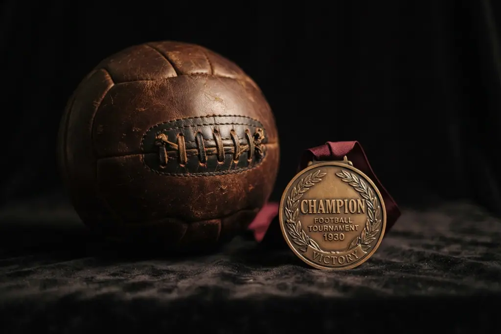 Məxmər üzərində köhnə dəri top və bürünc medal